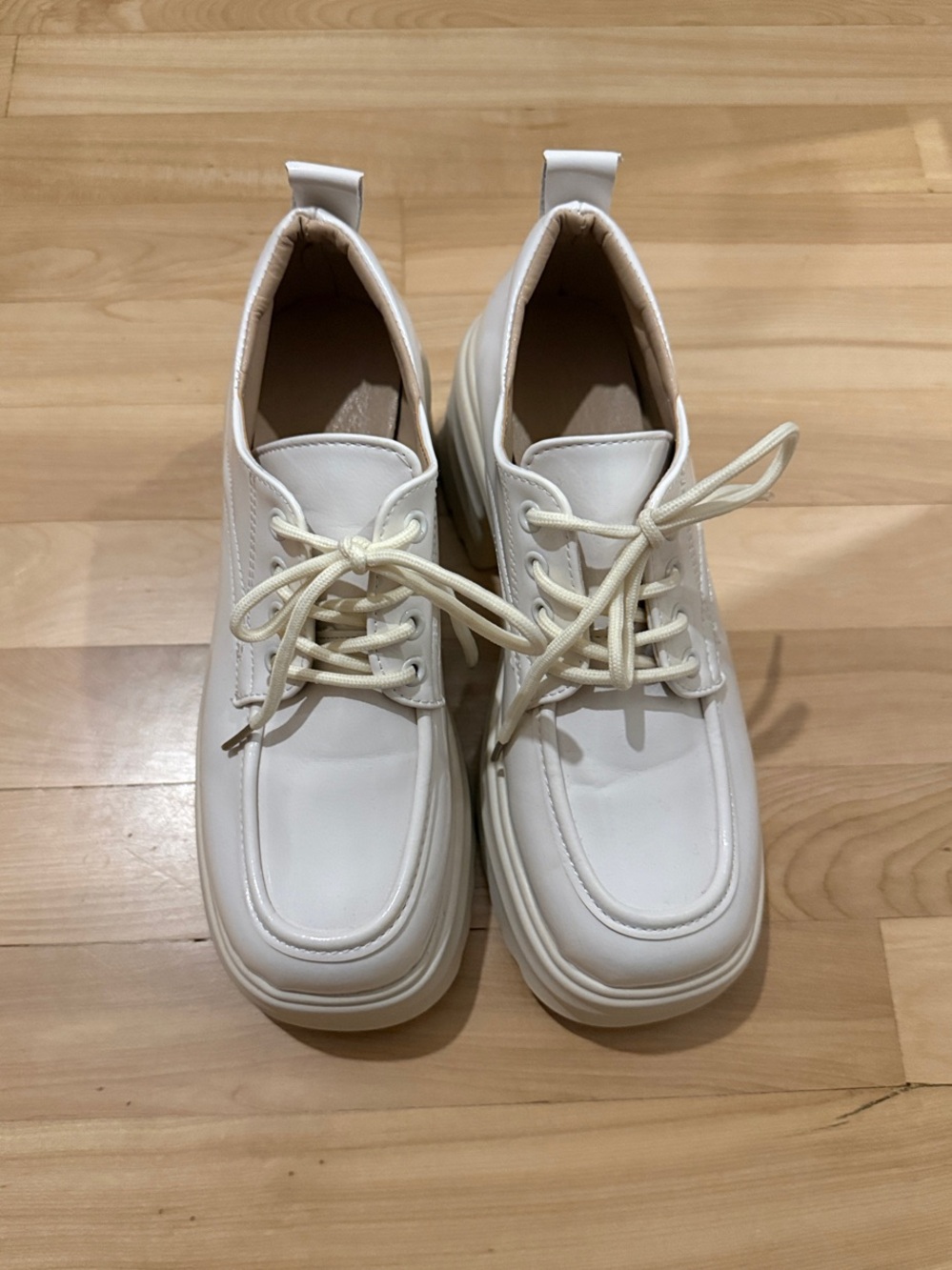 Cream Lace-Up Platform Sneakers